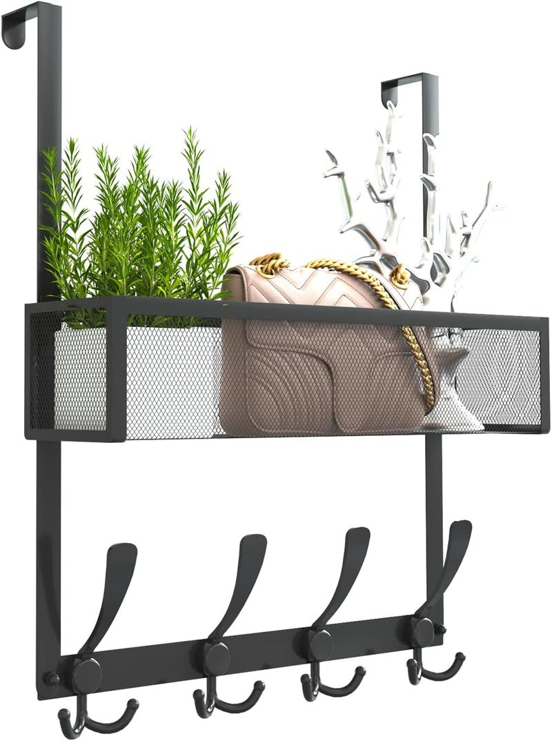 Kaiferty Over The Door Hooks Organizer,Over Door Hanger Towel Rack Mesh Basket with 12 Hooks,Back of Door Storage Organizer for Bedroom,Bathroom,Kitchen,Office(Black) - Image 1